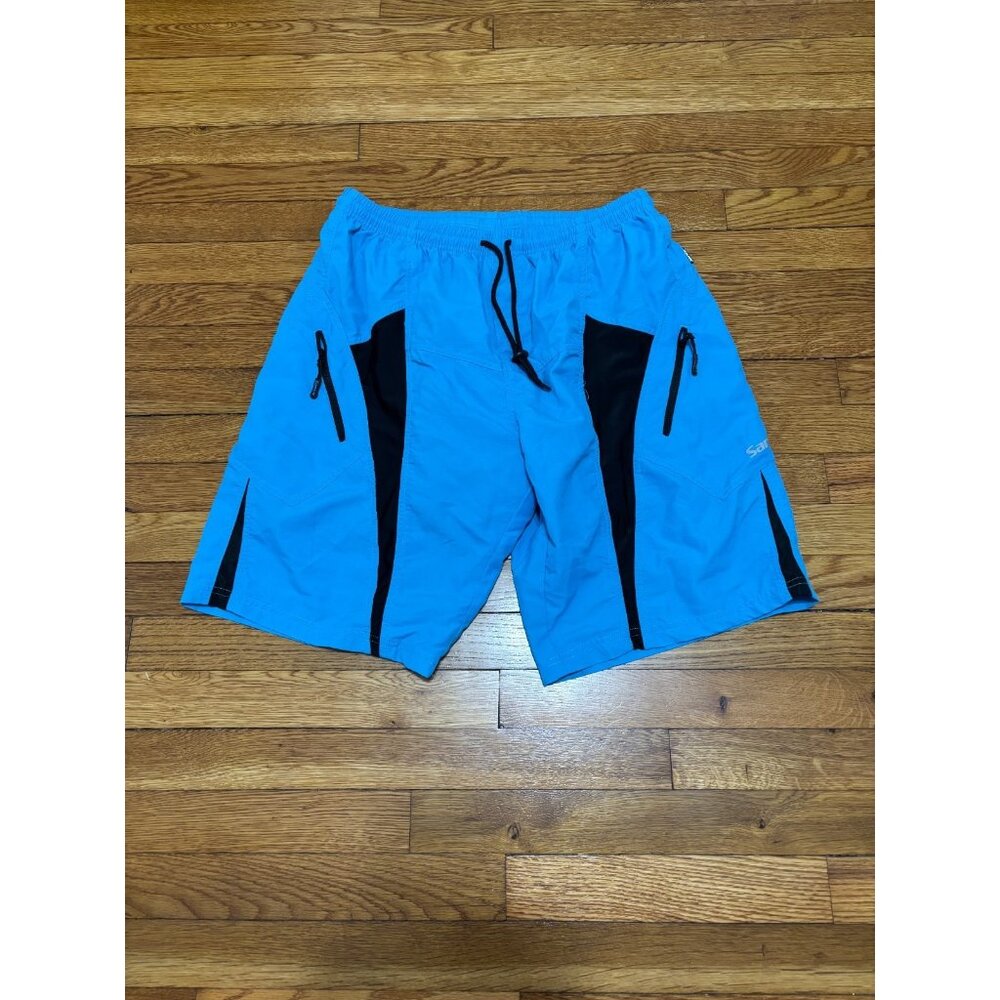 Santic Cycling Shorts Mens Sz 2XL Blue Lined Padded Nylon Cargo Pockets Bike